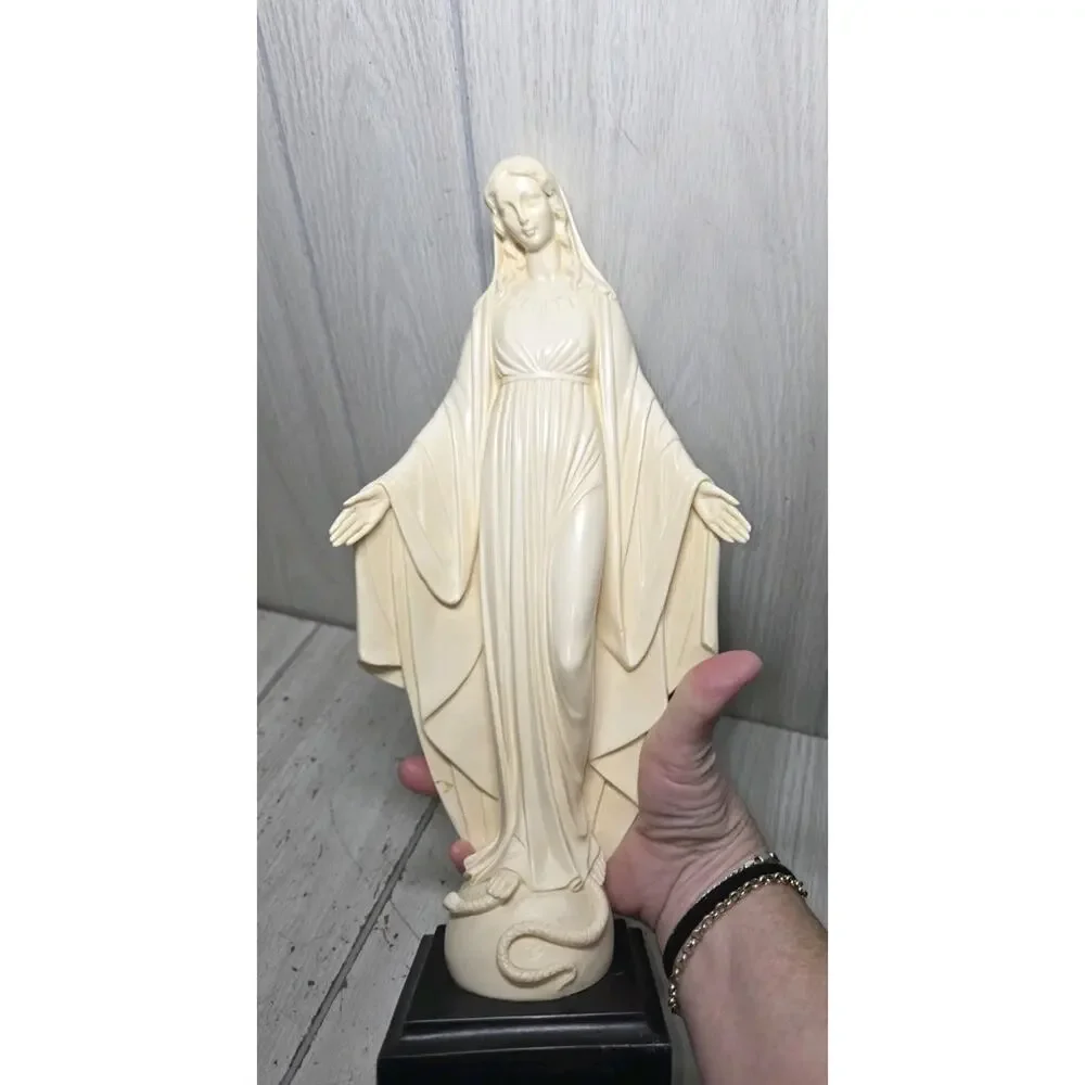 Vtg Bianchi Statue Virgin Mary Our Lady Madonna Wood Base Open Arms Italy